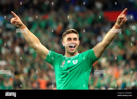 Ireland's Jack Crowley celebrates after the final whistle in the Rugby World Cup 2023, Pool B ...