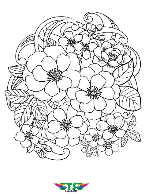 Free printable Beautiful flowers coloring page for kids - TSgos.com