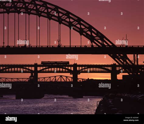 Tyne Bridges at dusk, Newcastle upon Tyne, Tyneside, Tyne and Wear, England, UK Stock Photo - Alamy