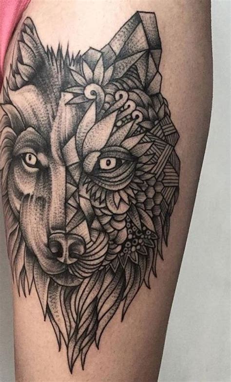 Original black ink mystical wolf tattoo stylized with tribal ornaments - Tattooimages.biz