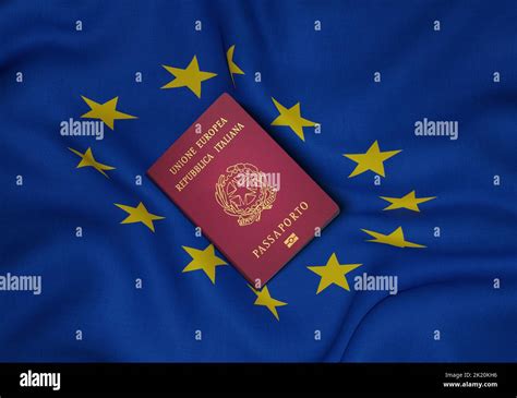 Italy passport with European Union flag in background, An Italian passport is issued upon ...