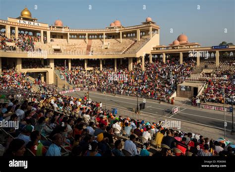 Wagah-Attari border ceremony. Border between India and Pakistan about 29 km from Amritsar and 22 ...