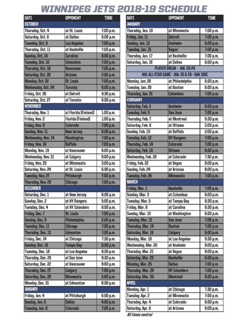 Winnipeg Jets 2018-19 Regular Season Schedule | Illegal Curve Hockey