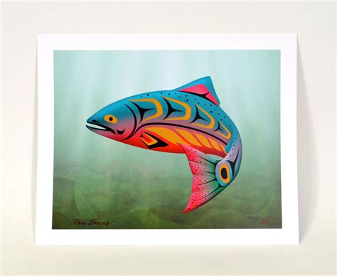 New Signed Salmon Print Northwest Coast Native Art 13" x 16" Indigo HP ...