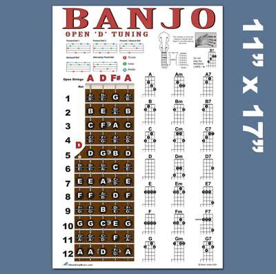 5 String Banjo Chord Poster Open D Tuning Chords Chart Plucky Backwoods Travel | eBay