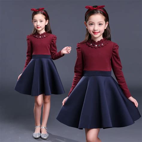 elegant kids baby girl velvet lining dresses autumn winter 2017 children long sleeve warm dress ...