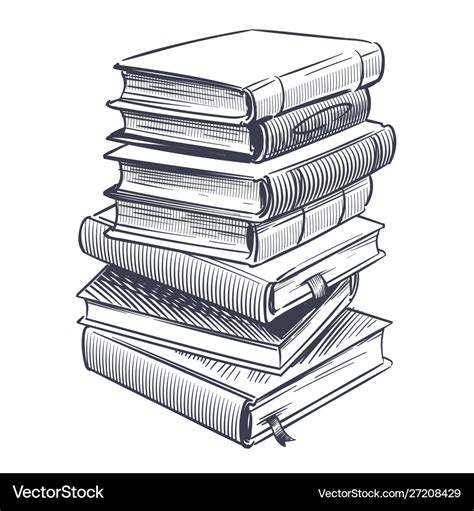 Stack books sketch drawings engrave pile Vector Image