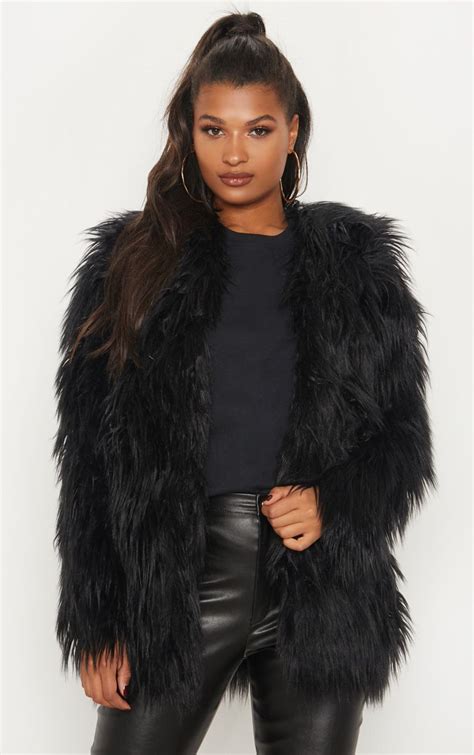 Amaria Black Shaggy Faux Fur Jacket | Jumpers | Fur coats women, Faux ...