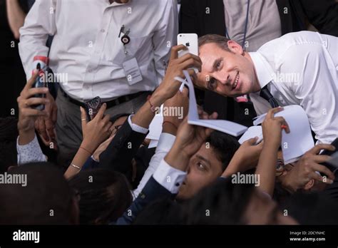 French President Emmanuel Macron Macron talking with India's students ...