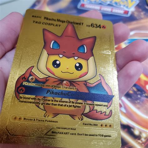 Mavin | Pokemon Pikachu Mega Charizard Y Tag Cosplay Gold Foil Custom Card