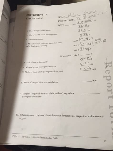 Solved Mass of magnesium oxide Mass of oxygen in magnesium | Chegg.com