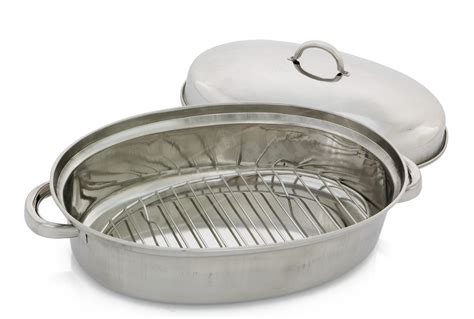 42cm Stainless Steel Oval Roaster Roasting Pan Dish With Domed Lid Rack ...