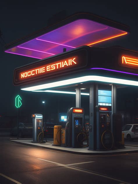 Premium Free ai Images | landscape of nocturne cyberpunk gas station ...