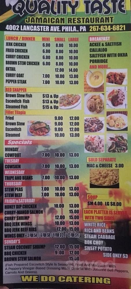 Quality Taste Jamaican Restaurant & Jerk Hut menu in Philadelphia ...