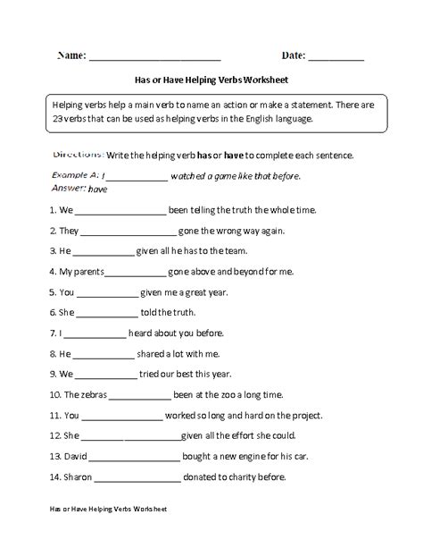 Helping Verbs Worksheets | Has or Have Helping Verb Worksheet