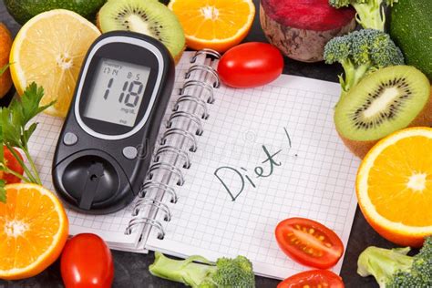 Diabetic Diet, Diabetes And Healthy Eating Concept. Glucometer And ...