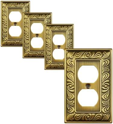 TREEWELL 4-Pack Duplex Outlet Cover Plate, Paisley Pattern Antique Brass Metal Wall Plates for ...