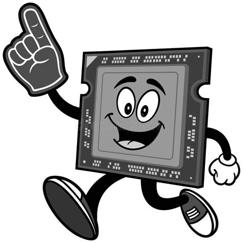 Computer Processor Running with Foam Finger Illustration Stock Vector ...