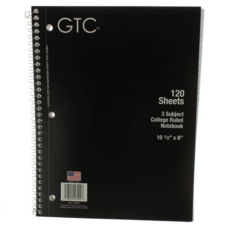 GTC 3 Subject College Ruled Spiral Notebook, Black - Shop Notebooks at ...