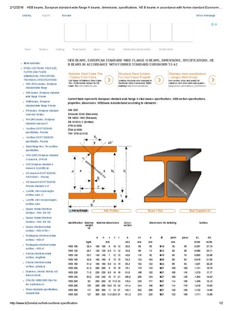 HEB Beams, European Standard Wide Flange H Beams, Dimensions, Specifications | Beam (Structure ...