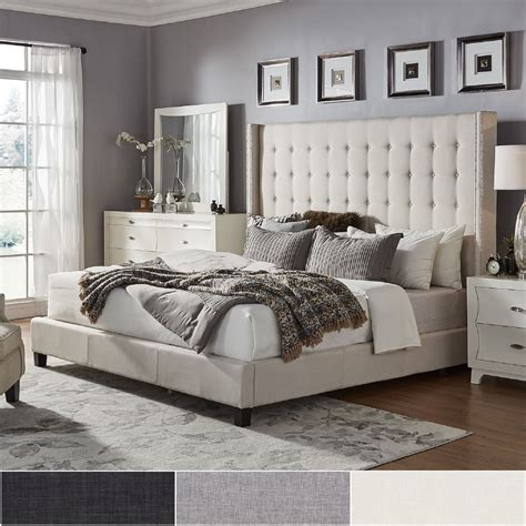 Marion Nailhead Wingback Tufted Tall Headboard Platform Bed by iNSPIRE ...