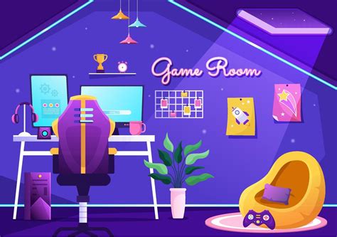 Video Game Room Interior with Android Mobile Computer and Comfortable Armchairs for Gamers in ...