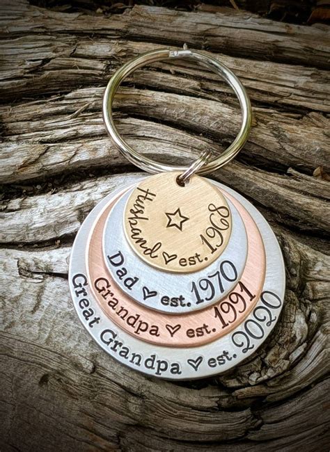 Personalized hand stamped great grandfather keychain. Custom | Etsy