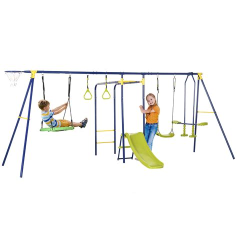 Outsunny Heavy-Duty Metal Swing Set For Backyard, With A-Frame Swing ...