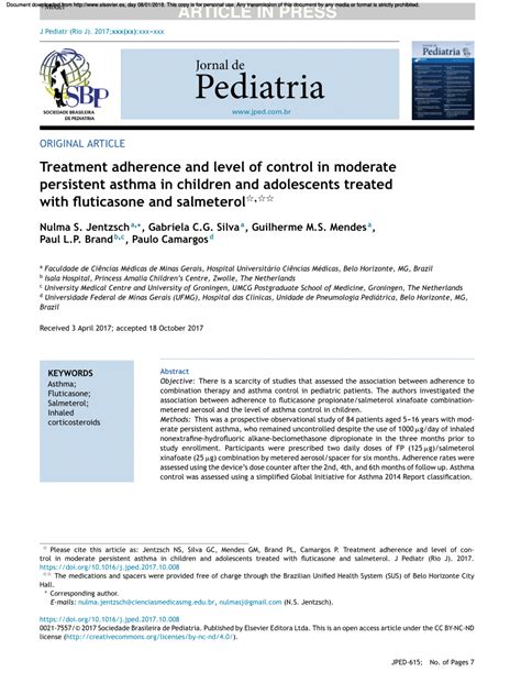 (PDF) Treatment adherence and level of control in moderate persistent asthma in children and ...