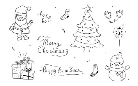 Collection of hand drawn New Year elements and lettering. Cute doodles ...