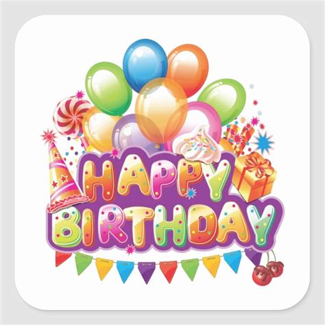 Happy Birthday Square Sticker | Zazzle | Joyeux anniversaire typographie, Carte anniversaire ...