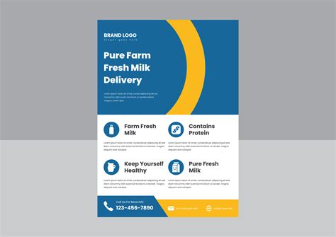 pure farm-fresh milk delivery flyer poster leaflet design template. dairy farm-fresh milk flyer ...