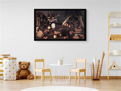 Caravaggio Still Life With Flowers And Fruit classic art print on canvas