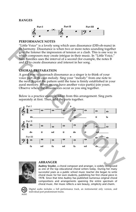 Little Voice (Three-Part Mixed ) by Sara Bar | J.W. Pepper Sheet Music