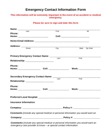 FREE 8+ Sample Emergency Contact Forms in PDF | MS Word