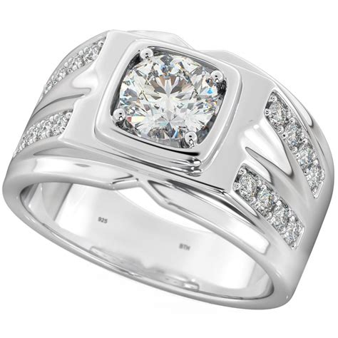 Adonis Mens Sterling Silver Statement Ring with Brilliant Cut CZ