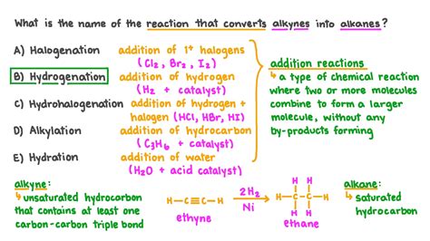 Question Video: Naming a Reaction That Converts Alkynes to Alkanes | Nagwa