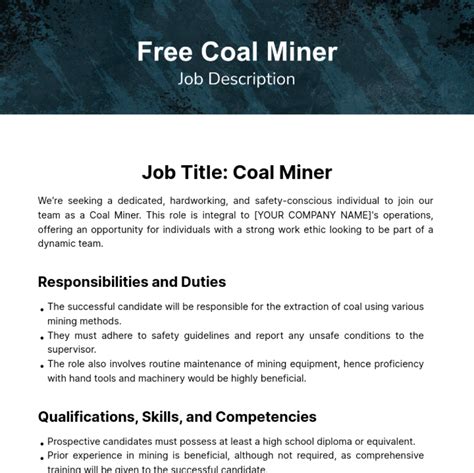 Free Coal Miner Job Description Template - Edit Online & Download ...