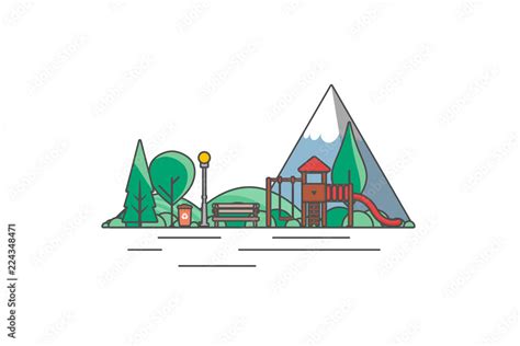 Vector minimal Illustration of outdoor park with black outline stroke. Stock Vector | Adobe Stock