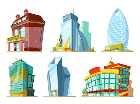 Set of different modern buildings in cartoon style By ONYX | TheHungryJPEG