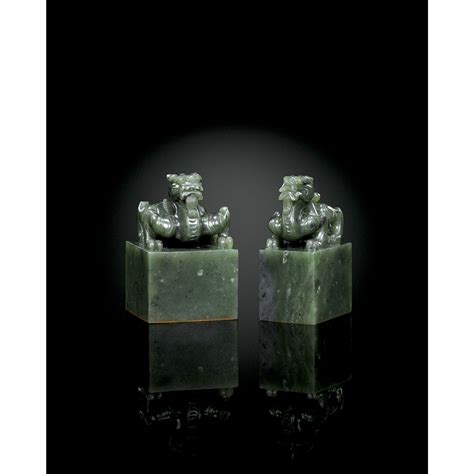 A PAIR OF IMPERIAL SPINACH-GREEN JADE 'DRAGON' SEALS QING DYNASTY, QIANLONG PERIOD | Ancient ...