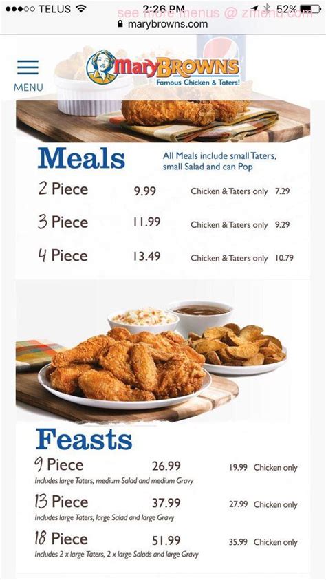 Menu at Mary Brown's Chicken restaurant, Abbotsford