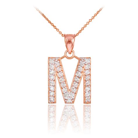 Rose Gold Letter "M" Initial Diamond Monogram Pendant Necklace