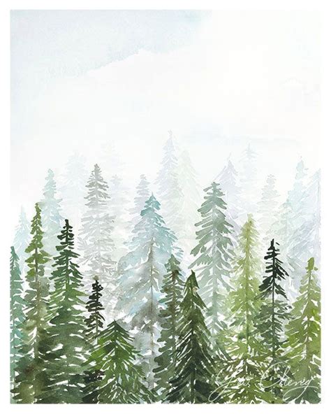 Evergreen Watercolor Art Print by YaoChengDesign on Etsy | Paysage ...