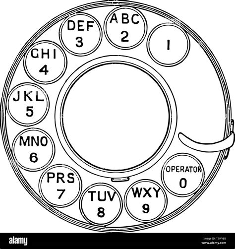 This illustration represents Telephone Rotary Dial, vintage line drawing or engraving ...