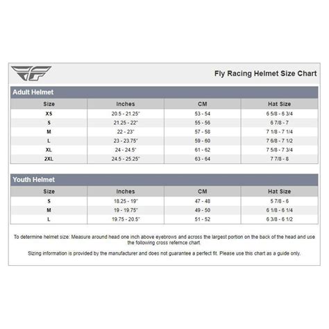 Fly Racing Helmet Size Chart - G-FORCE POWERSPORTS