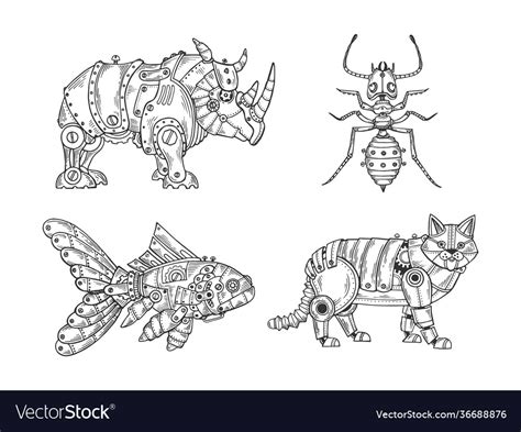 Mechanical animal set sketch Royalty Free Vector Image