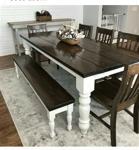 Love the white with dark wood top #ModernHomeDecorIdeas | Farmhouse dining table, Modern ...
