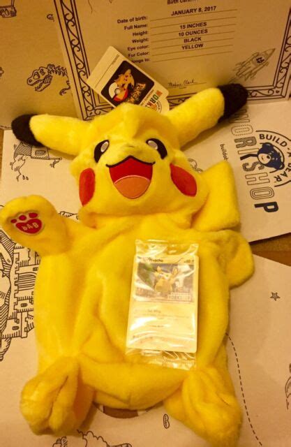 NWT Build A Bear Pikachu Pokemon w Box Trading Card & Certificate ...