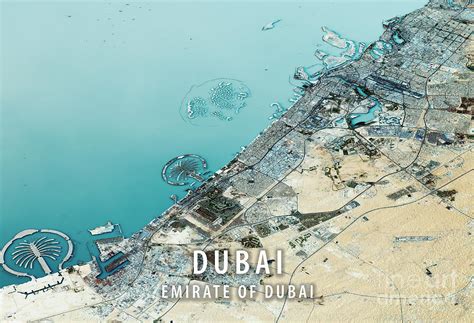 Dubai 3D Render Satellite View Topographic Map Horizontal Digital Art ...